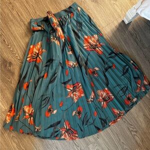 Floral Pleated Skirt - teal and pink